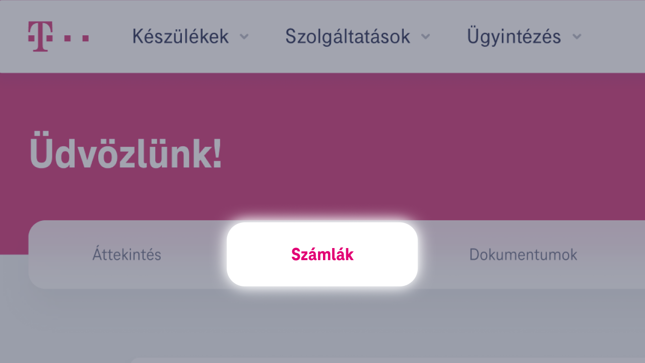 Jelentkezz be Telekom fiókodba és válaszd ki a Számlák menüpontot.