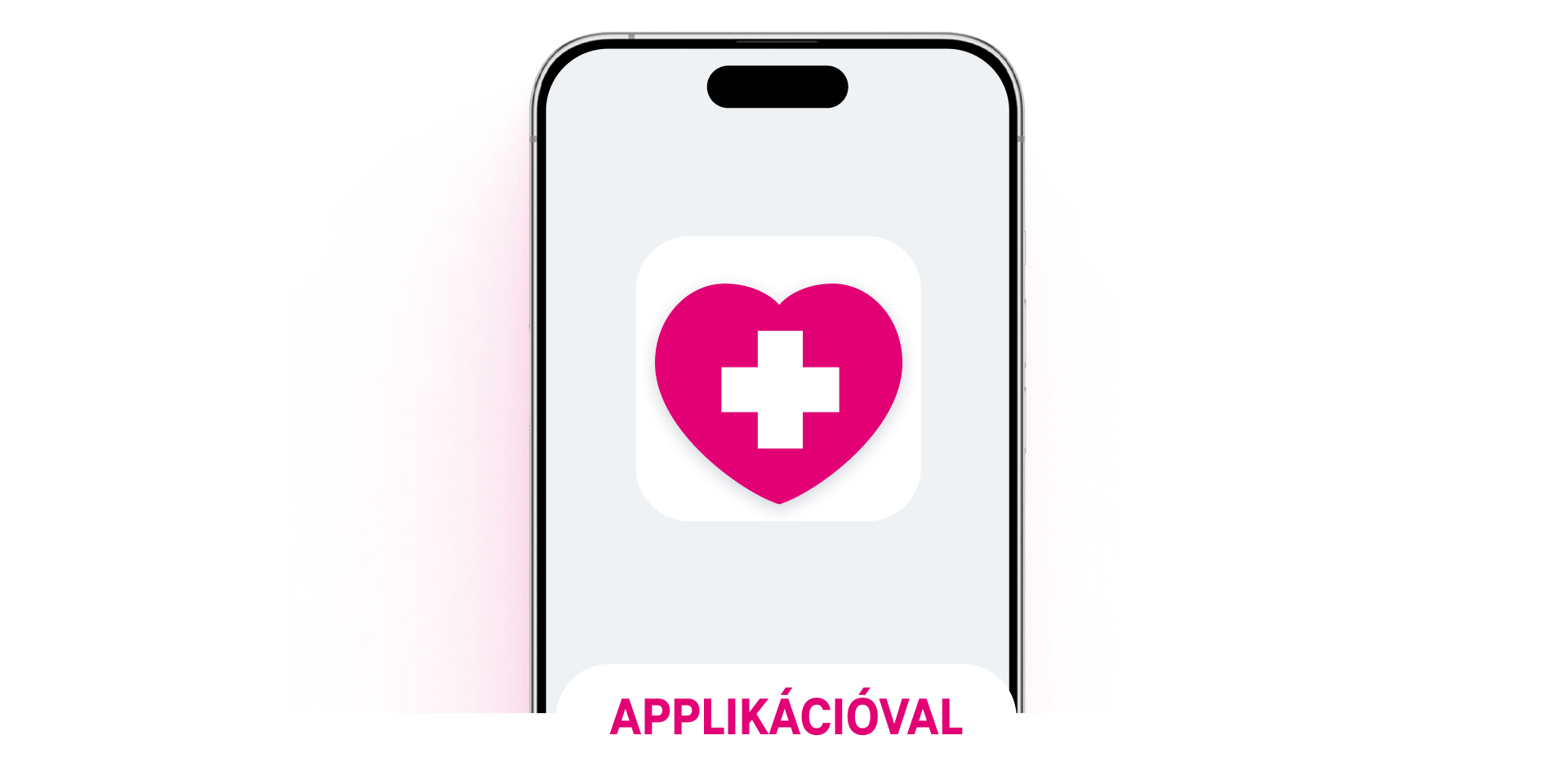 Telekom Egészség applikáció logója egy mobiltelefon kijelzőjén.